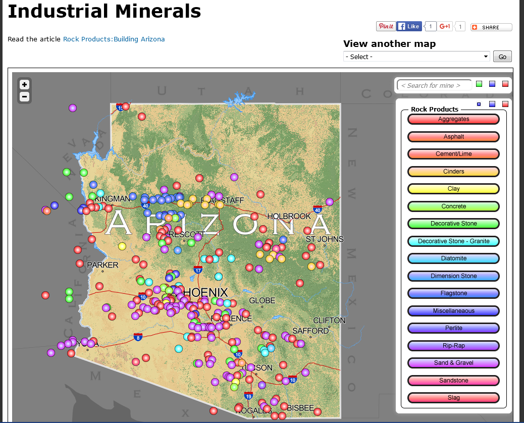 Industrial minerals of Arizona ca. 2013